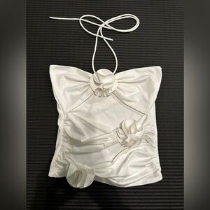 White tank top with roses and tie up